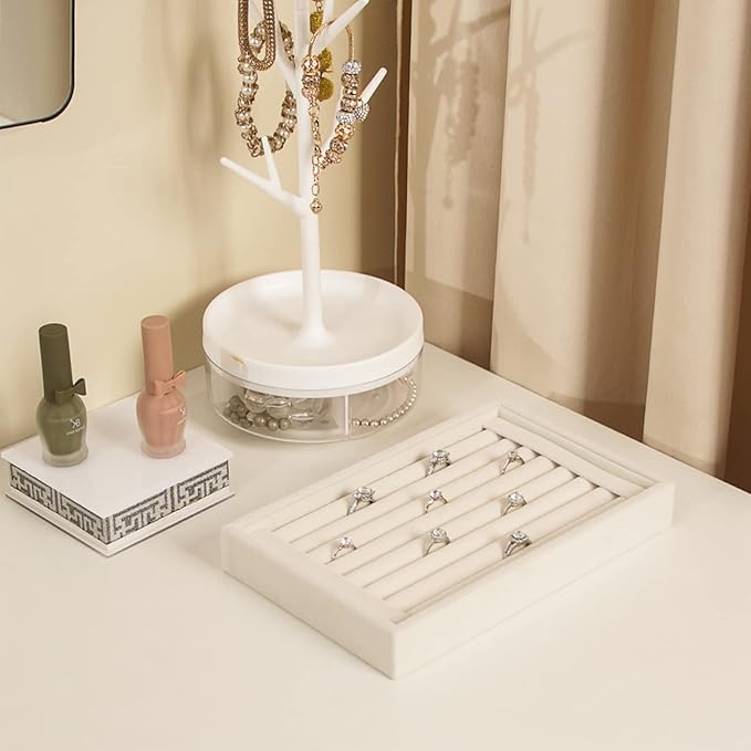 Ring Holder Display Tray Jewelry Organizer Stands for Selling Rings Earrings Show (Beige)