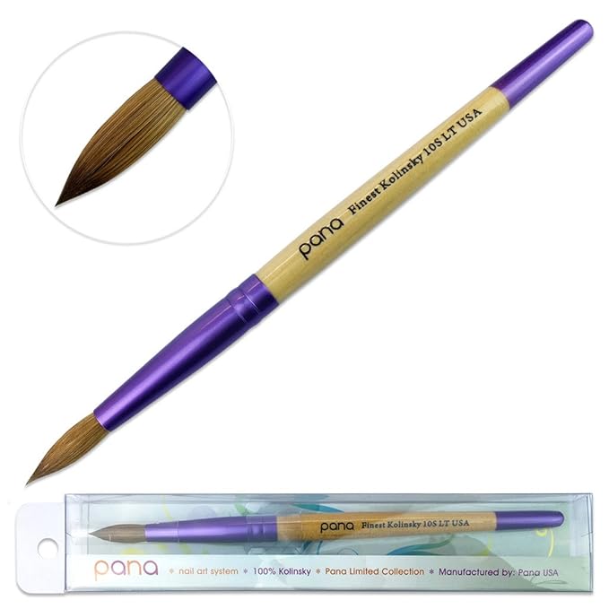 PANA Pure Kolinsky Hair Acrylic Nail Brush - Round Shape Purple Ferrule with Beige Wood Handle (Size 10)