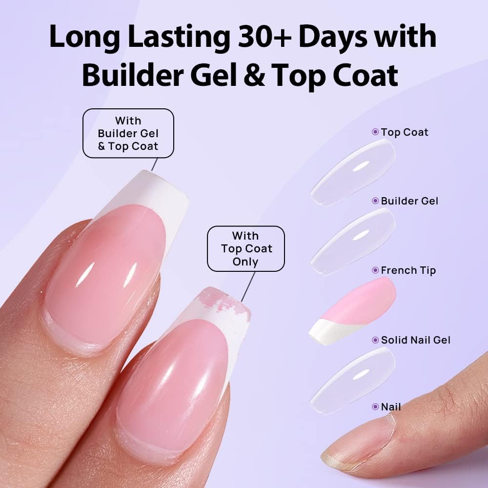 BTArtboxnails XCOATTIPS French Protecting DUO Builder Gel and Top Coat Set - Protect French Tips, No More Chipping