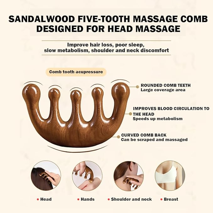 Wooden Scalp Massager - Handmade 100% Natural Green Sandalwood Wide Tooth Combs - Wood Massage Comb & Sandalwood Comb for Luxurious Hair Care