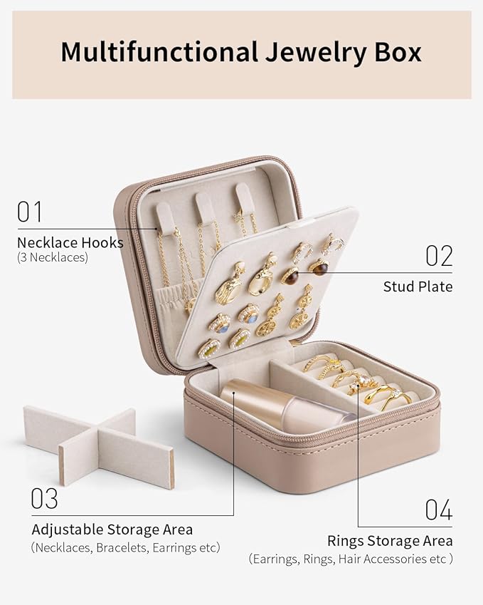 VLANDO Bridesmaid Proposal Gifts - Travel Jewelry Case, Small Travel Jewelry Organizer Box for Girls Women - Toffee