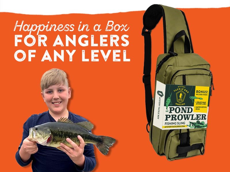 Catch Co Mystery Tackle Box Pond Prowler Sling Fishing Lure Kit – Green Sling Pack with Bonus Multi-Species Bait, Fishing Gear Storage, and Decal