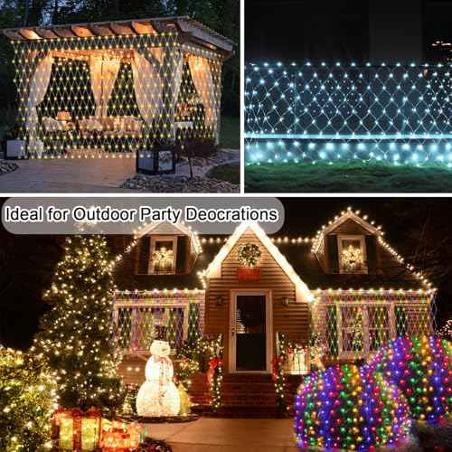 610 LED Christmas Net Lights, 34.5ft x 5ft Mesh Lights Outdoor with Timer & 8 Lighting Modes Clear Wire, Waterproof Connectable String Lights for Bushes Xmas Tree Garden Holiday Party - White