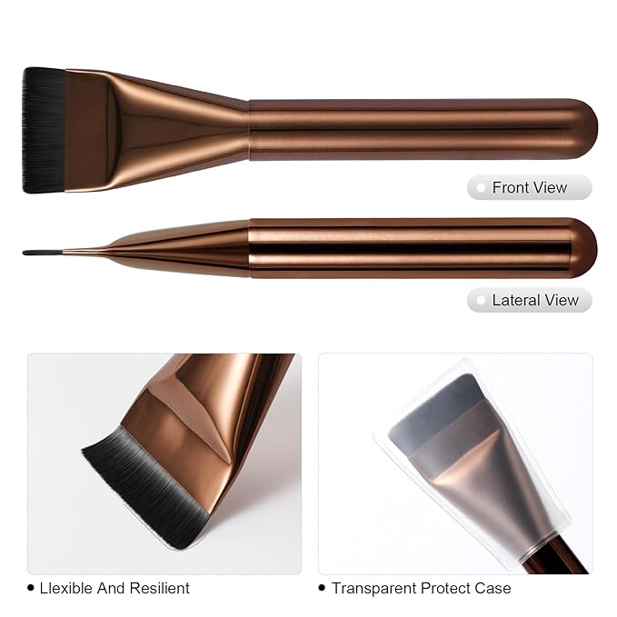 2Pcs Flat Foundation Brush,Face Mask Brush Makeup Spatula Facial Brush for Liquid Foundation Mask,Premium Face Korean Makeup Brush for Blending Cream (Silver&Coffee)