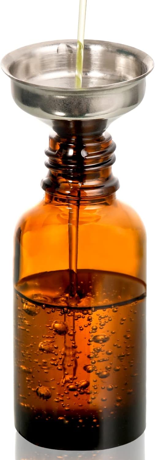 4 Pack, 1 oz Thick Dark Amber Glass Dropper Bottles with 1 Funnels & 4 Labels - 30ml Tincture Bottles with Eye Dropper - Leakproof Essential Oils Bottle - Storage and Travel for Beauty or Health