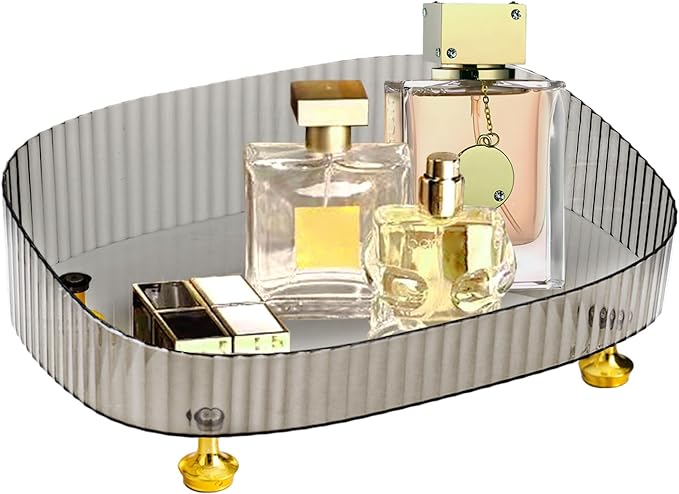 Perfume Organizer, Bathroom Vanity Tray, Makeup Trays for Dresser Top, Countertop Decorative Plastic Decor Tray, Perfume Organizer for Women, organizador de perfumes (Gray)
