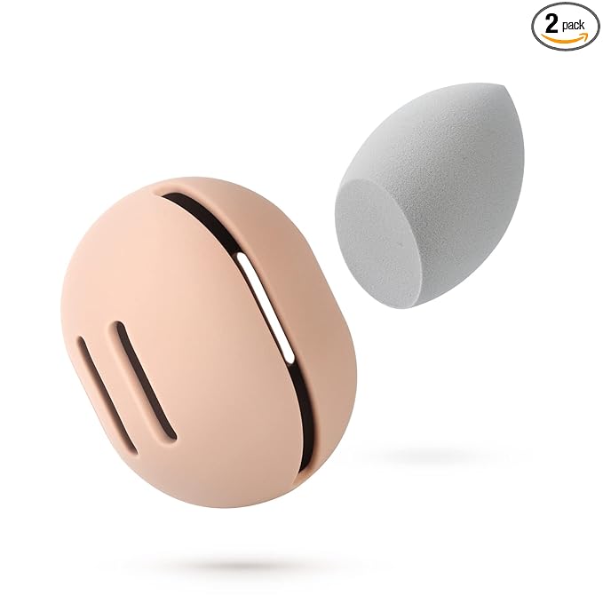 FERYES Makeup Sponge Holder with Makeup SpongeÃ¢ÂÂ Eco-Friendly Silicone Beauty Make Up Blender Case and Dry & Wet Use Foundation Sponge for Travel - Khaki (MS Khaki)