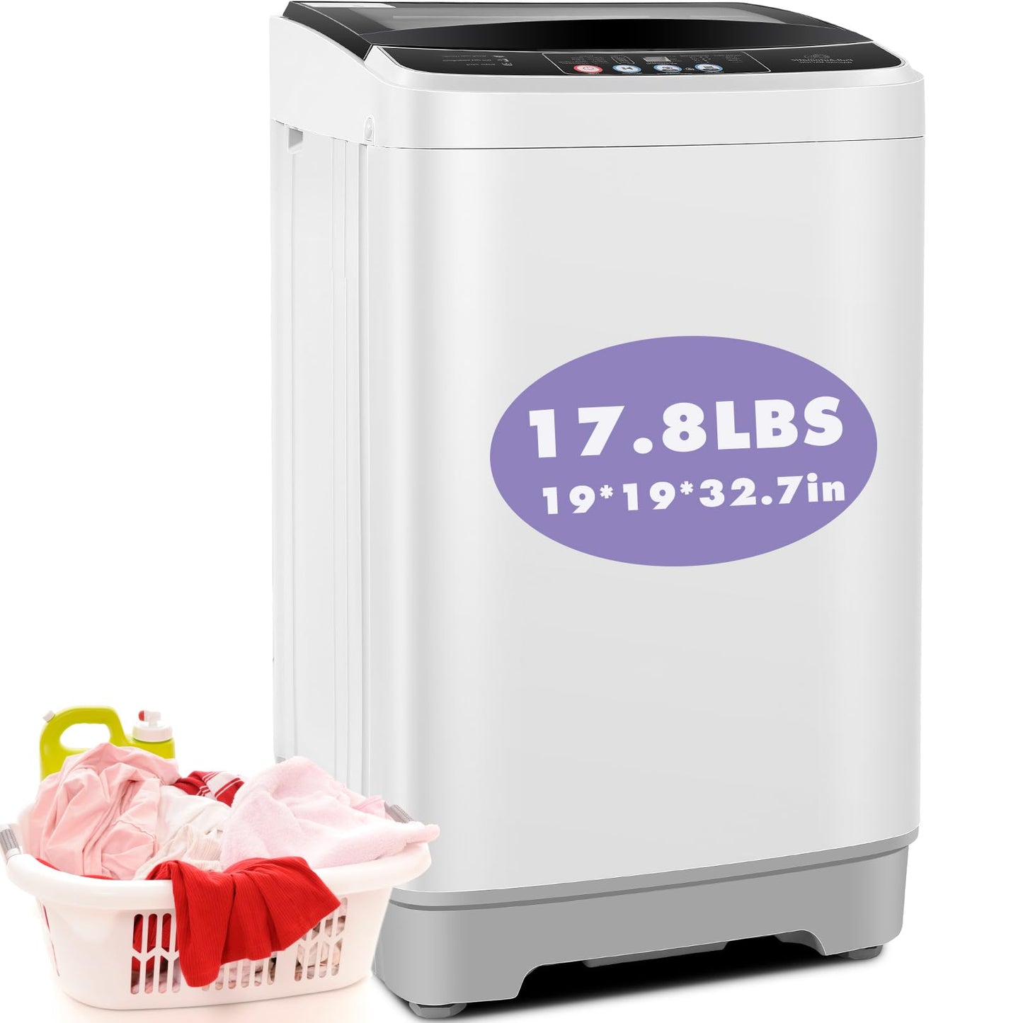Nictemaw Portable Washing Machine 17.8Lbs Large Capacity 2.4 Cu.ft Portable Washer Machine with 10 Programs 8 Water Levels Mini Washing Machine for Apartments Dorms