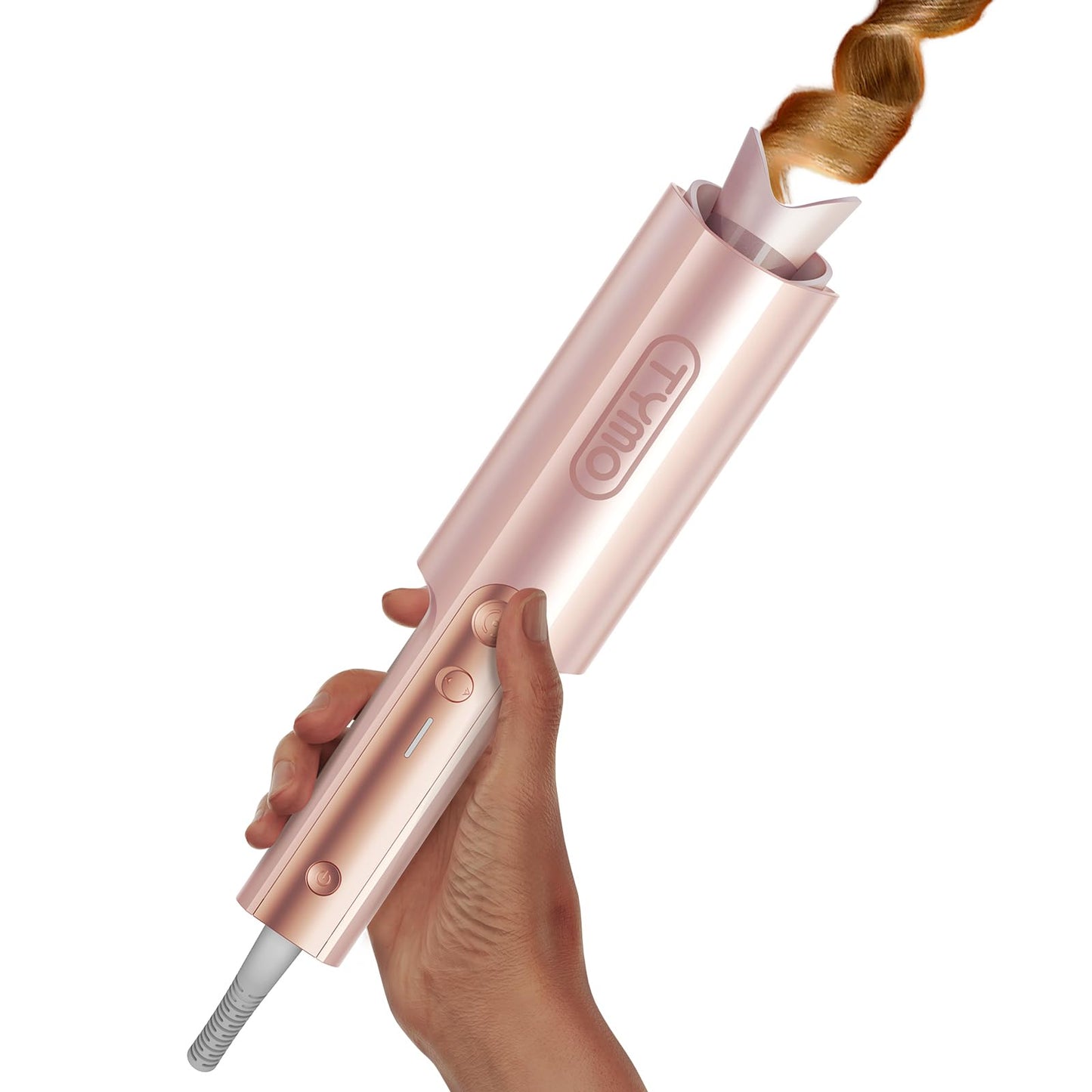 TYMO CurlPro Plus Automatic Rotating Curling Iron - Upgraded Long Barrel Curling Wand for Long Hair, Ceramic Hair Curler for Women, Anti-Scald, 600M Ionic, Dual Voltage, Gold Blush, 1 1/4 Inch