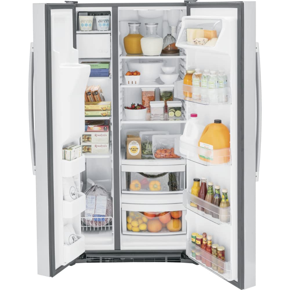 GE® 23.0 Cu. Ft. Side‑by‑Side Refrigerator with External Ice & Water Dispenser – Stainless Steel