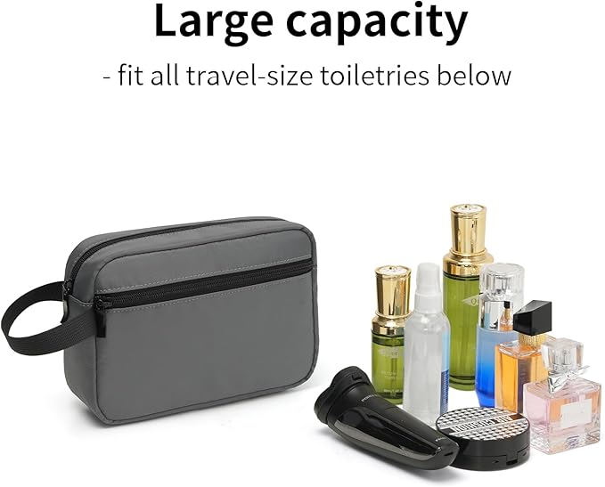 Travel Hanging Toiletry Bag with Carry Handle - Water-Resistant Small Cosmetic Organizer for Men & Women, Makeup, Shaving Kit, Gym & Travel Essentials (Charcoal Gray)