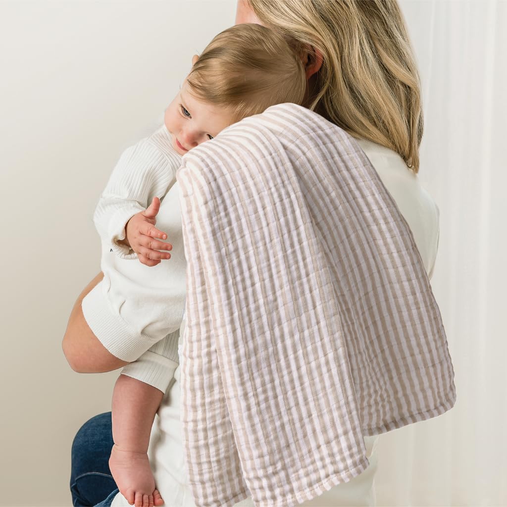 Itzy Ritzy Breastfeeding Boss Multi-Use Cover – A Nursing Cover, Swaddle, Car Seat Wrap, Tummy Time Mat & Burp Cloth All in One – Made of Soft Muslin Fabric & Measures 47” x 47” (Taupe Stripe)