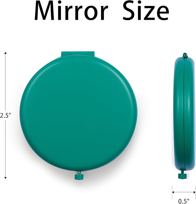 Compact Mirror for Purse, Metal Round Shell, Double-Sided 1X/2X Magnifying, Portable Travel Makeup Mirror, Mini Pocket Mirror, Peacock Green, 2 Packs