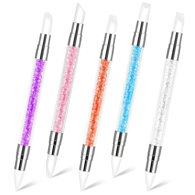 5 Pcs Nail Art Sculpture Pen, Dual Tipped Silicone Nail Tools, Nail Art Brushes, Rhinestone Nail Polish Carving Pen, Nail Art Tools for Design Nail Carving Drawing Shaping Effect(5 Colors)