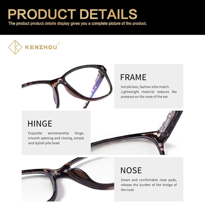 K KENZHOU Blue Light Glasses for Woman Men Bluelight Blocking Glasses for Computer Gaming Phones,Anti Eye Strain & UV Glare