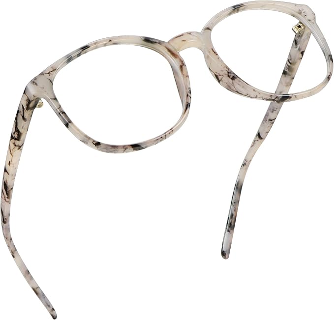 LifeArt Round Blue Light Blocking Glasses, Computer Glasses, Gaming Glasses, TV Glasses for Women Men (Marble, 4.50 Magnification)