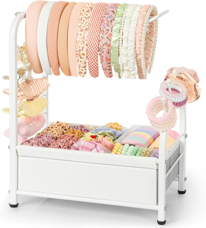 Keebofly Headband Holder Stand, Versatile Hair Accessories Organizer for Scrunchies, Hair Ties, Bows & Claw Clips - Large Compact Hair Accessories Storage for Girls, Women, Babies