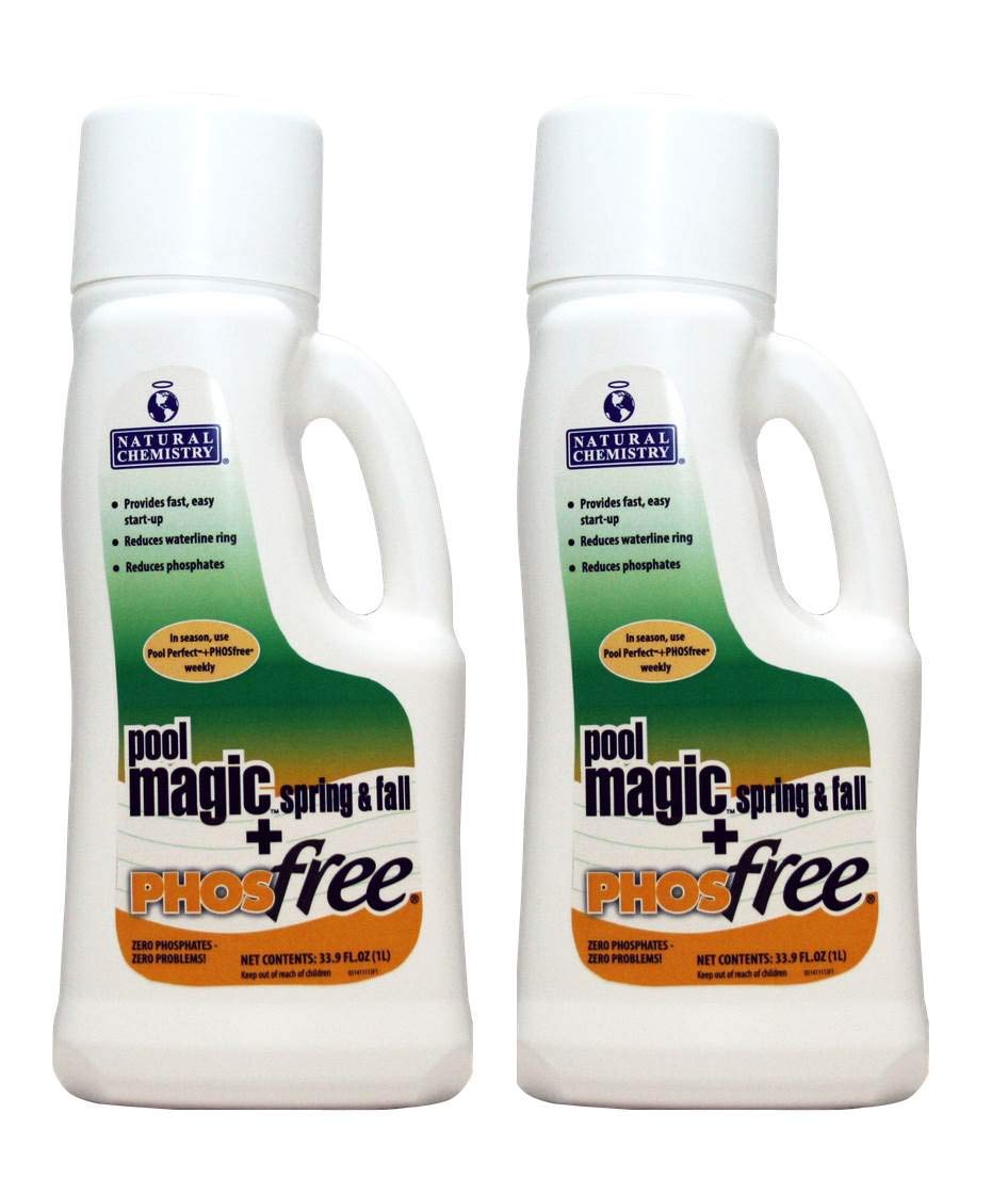 Natural Chemistry Pool Magic + PHOSfree, 1 L Each, Pack of 2, Fast & Easy Start-ups, Reduces Waterline Ring & Phosphates, Spring & Fall Pool Maintenance