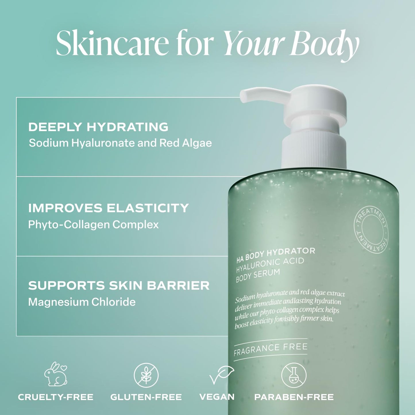 Saltair Hyaluronic Acid Body Serum – Hydrating Body Lotion for Smoother Looking Skin – Sheer Gel Moisturizer with Sodium Hyaluronate & Red Algae – Fragrance-Free HA Hydrator – 13oz Pump Bottle