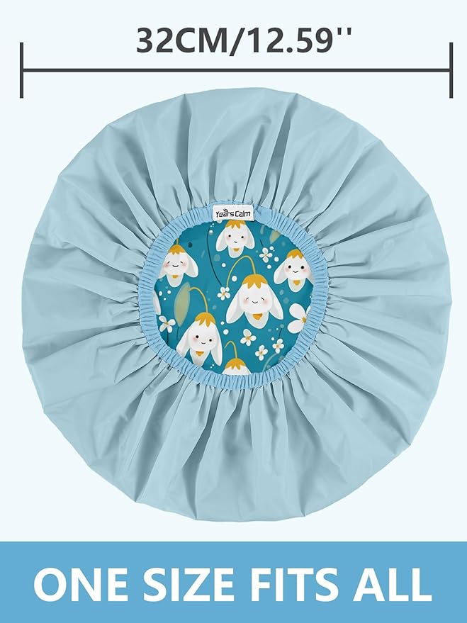 Years calm Shower Caps for Women Reusable Waterproof, Double Layer Waterproof Fabric - Both Sides Usable, Reversible Pattern & Solid Color Design, Soft Elastic Keeps Hair Dry for shower Spa Travel