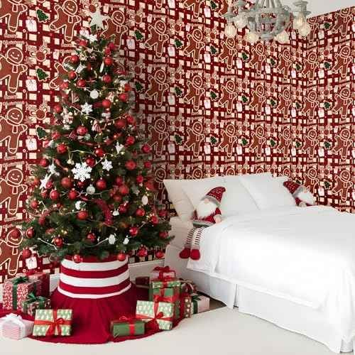 GloryTik Christmas Contact Paper, Self Adhesive Removable Wallpaper, Thicken Christmas Peel and Stick Wallpaper for Bedroom Walls Living Room Window Fireplace Indoor Decoration(17.3"x 118")