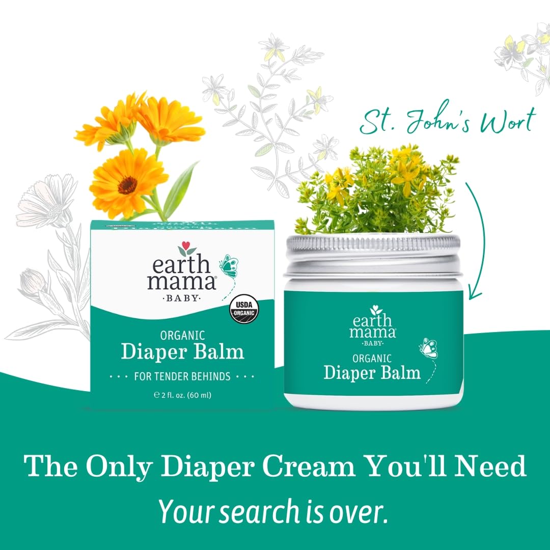 Earth Mama Organic Diaper Balm 2-Ounce | Diaper Cream for Baby | EWG Verified, Petroleum & Artificial Fragrance-Free with Calendula for Sensitive Skin (3-Pack)