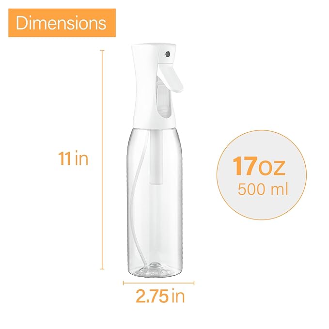 2 Pack Continuous Spray Bottle for Hair & Cleaning - 17 OZ Ultra Fine Mist Sprayer | Water Spray Bottle Mister (2pk 17oz)