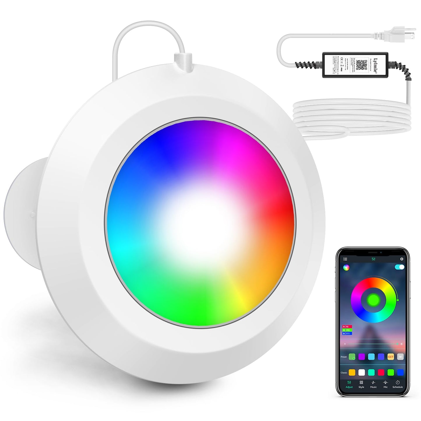 LyLmLe LED Pool Lights, 20W Smart RGB Magnetic Submersible Light with APP Control, 800lm Dimmable, IP68 Waterproof 12V Nicheless Underwater Lights for Inground Aboveground Pools