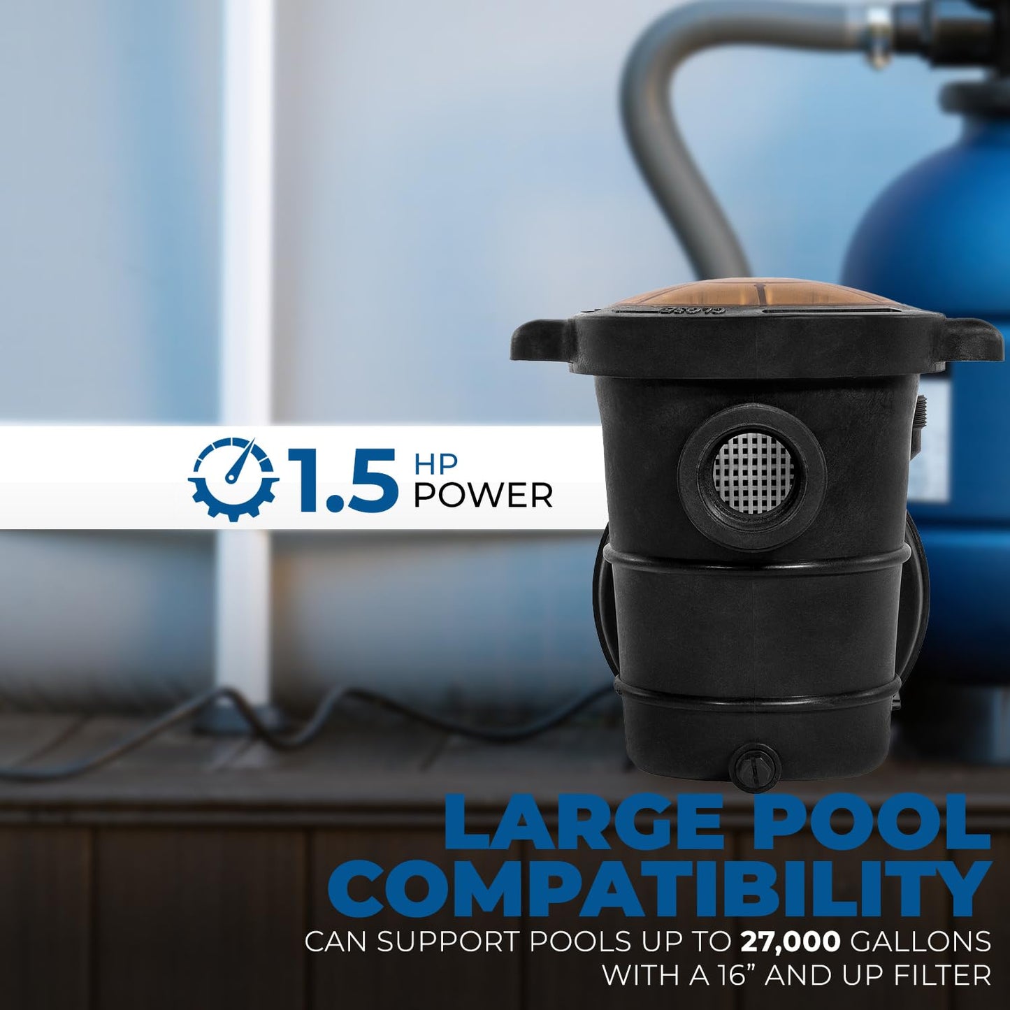 XtremepowerUS 1.5HP Above Ground Swimming Pool Pump 2-Speed Pump Spa 1.5" inch High Flow Dual Speed Self Filter Basket w/ Pool Hose Adapter