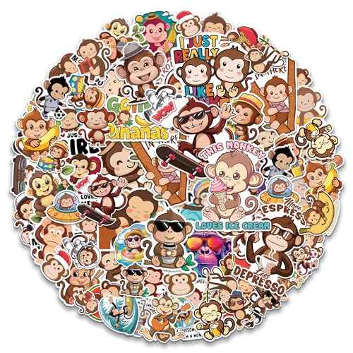 Monkey Stickers 50 Pieces Vinyl Waterproof Decal for Laptop Water Bottle Phone Car Window Bike Motorcycle Stakeboard Scrapbook Monkeys Sticker Gifts for Kid Teen Adult