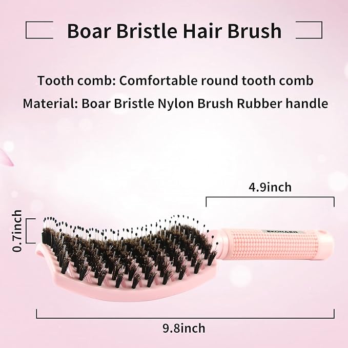 2 Pack Detangling Brush Getting Knots Out without Pain Adds Shine and Makes Hair Smooth,Detangler Boar Bristle Hair Brush for Adult & Kids Wet or Dry Hair(Light Green&Pink)…