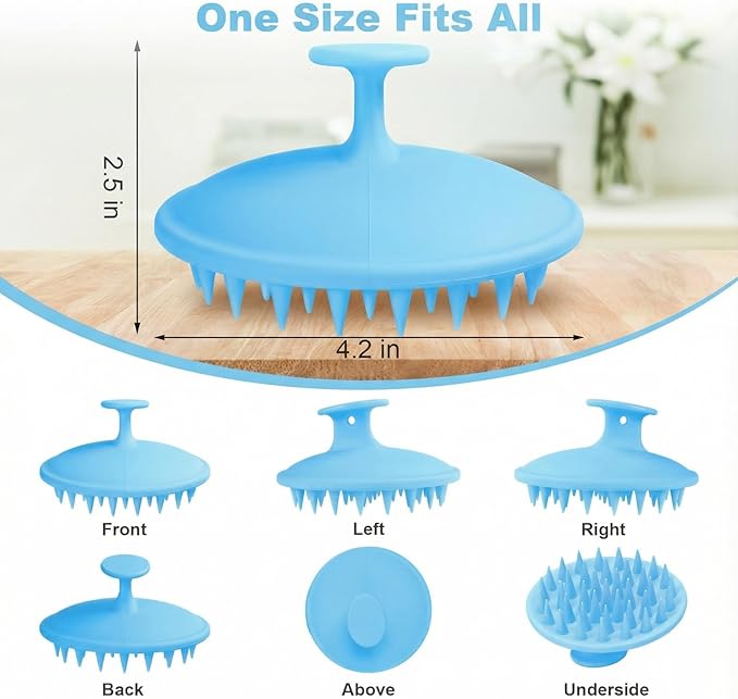 Silicone Scalp Massager Shampoo Brush, Scalp Brush for Hair Growth & Dandruff Removal, Hair Scrubber Scalp Stimulator Exfoliator Brush with Soft Bristles for Wet Dry Scalp Care (Light Blue)