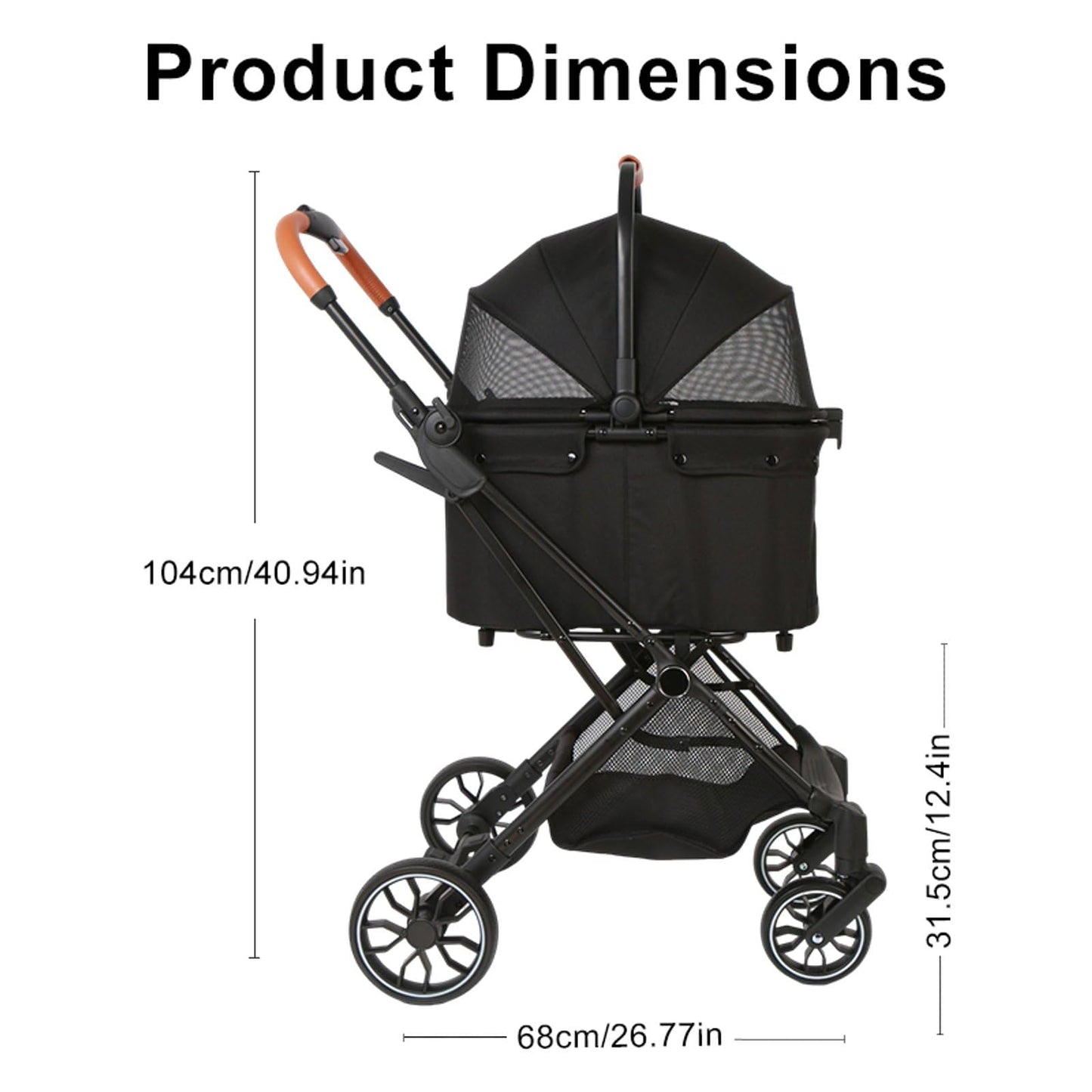 VRHOT Pet Stroller for Small Dogs and Cats, Detachable Dog Cat Stroller with All-Terrain Shock Absorbing Wheels, One-Click Foldable Design, Adjustable Canopy (Gray)