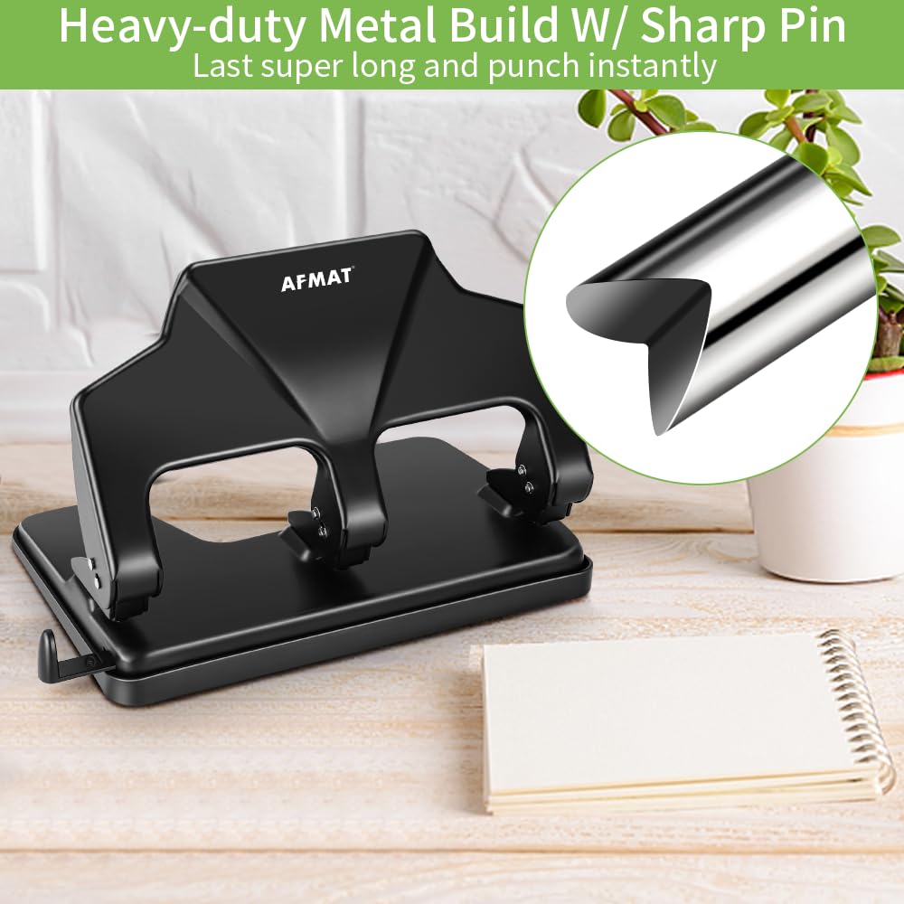 AFMAT 3 Hole Punch Heavy Duty, 40-Sheet Three Hole Punch, 50% Reduced Effort, 3 Hole Puncher for Binder w/Large Chip Tray, 9/32" Holes Diameter, Metal Paper Puncher for Home/Office/School, HP14