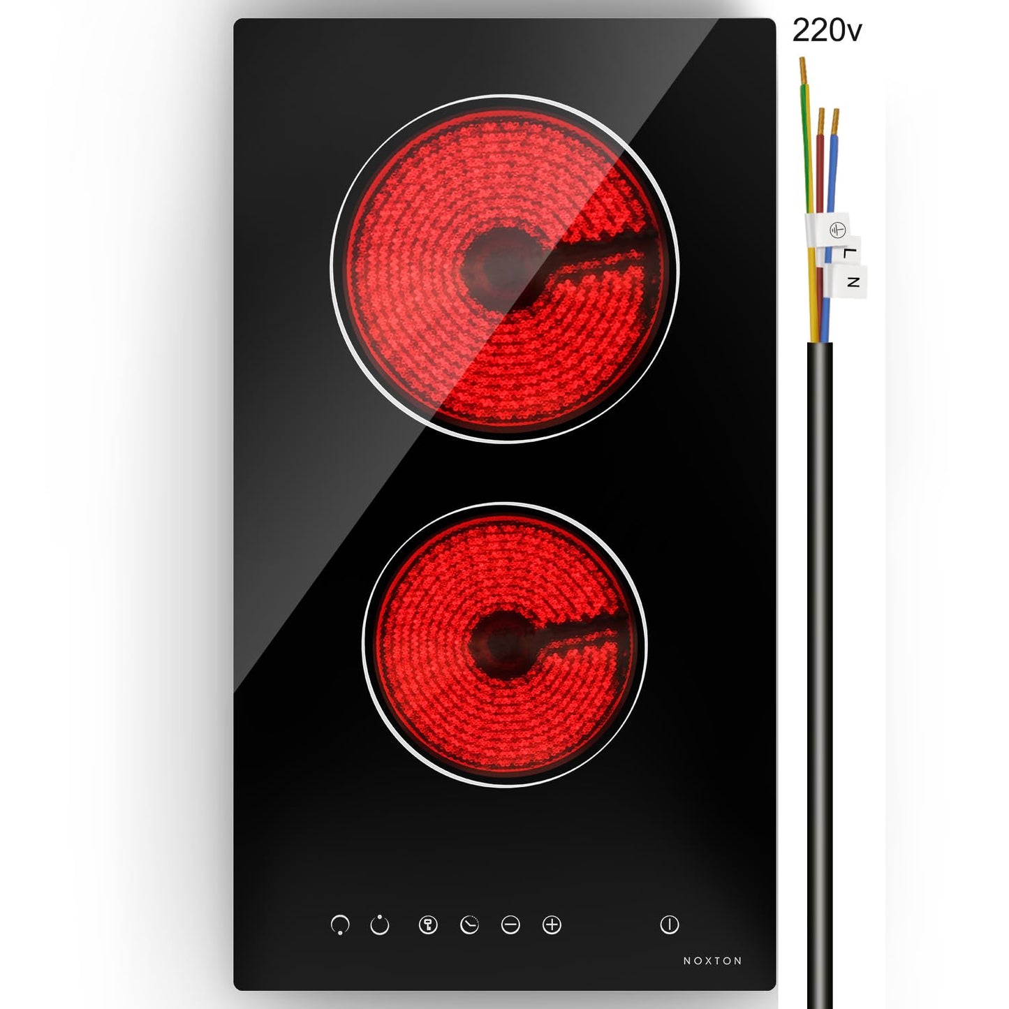Noxton 30”Electric Cooktop with Downdraft Vent, 4 Burner Radiant Stove Top, 6000W, 240V Hardwired, 9 Heat Settings, 99-Min Timer, Pause & Child Lock(No Exhaust Pipe Required)