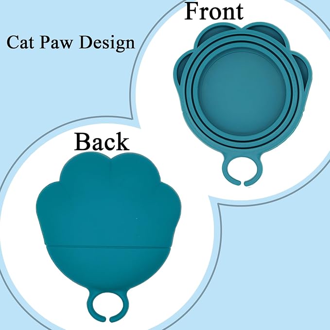 Cat Food Can Spoon & 3 Pcs Can Lids | Cute Paw Shape Covers & Opener for Wet Food | Universal BPA Free Silicone for Cats and Dogs Food(Dark Blue)
