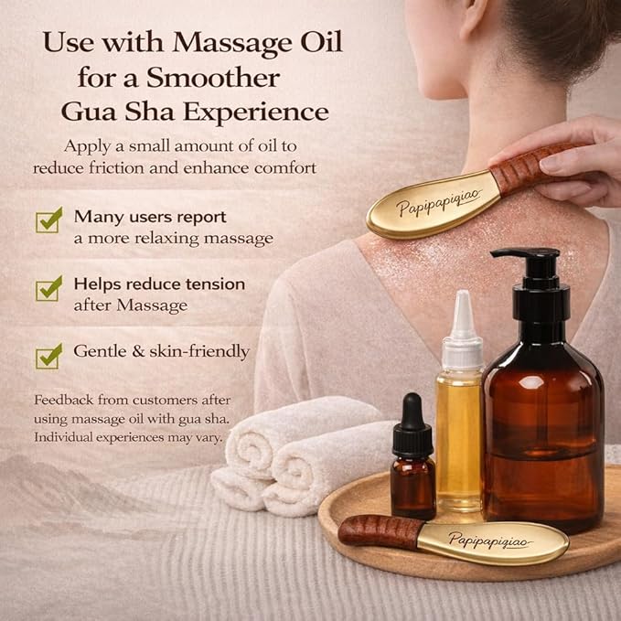Copper Brass Gua Sha Muscle Scraper Tool with Wooden Handle Ã¢ÂÂ H62 Brass IASTM Soft Tissue Massage Tool for Fascia Release & Scar Tissue Relief Ã¢ÂÂ Deep Tissue Scraping Tool for Back & Body