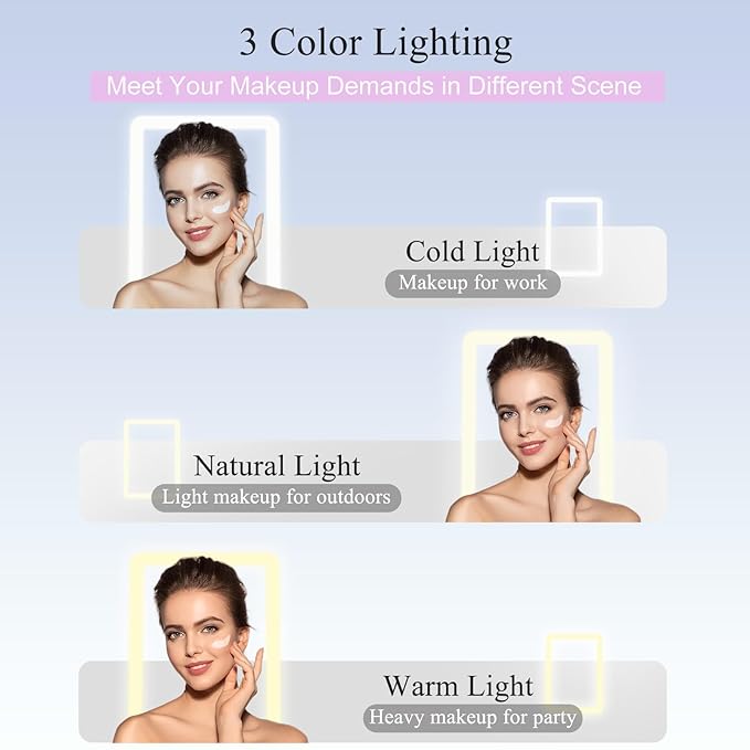 FUNTOUCH Rechargeable Travel Makeup Mirror Lights, Portable 72 Led Lighted Makeup Mirror, 3 Color Lighting, Dimmable Touch Screen, Type C, Tabletop LED Folding Cosmetic Vanity Mirror-Purple