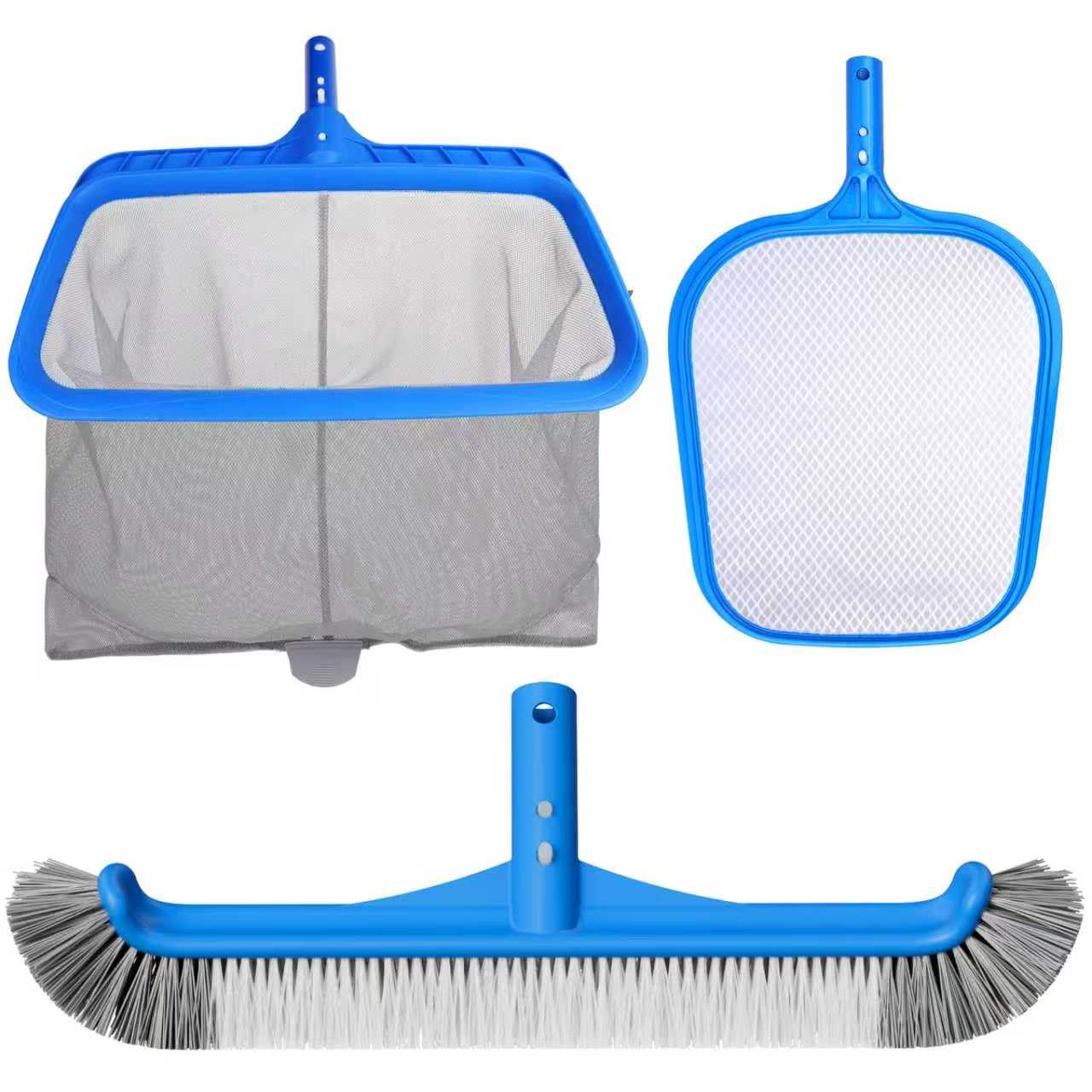 3-in-1 TidyMister Pool Cleaning Kit – 18'' Pool Net with Deep Bag & 18'' Pool Brush Head & 9'' Ultra Fine Mesh Skimmer Net, Cleaning Set for Above Ground Inground Pools, Spas, Hot Tubs