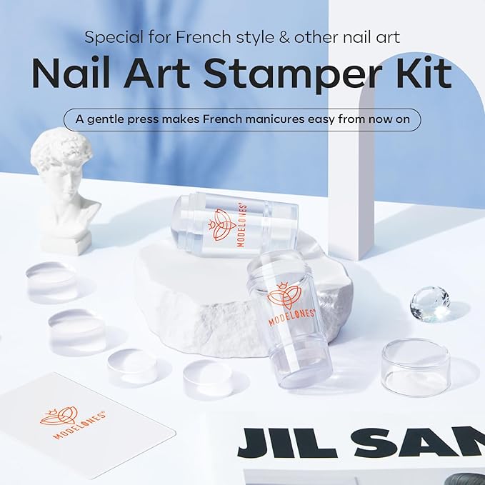 modelones French Tip Tool- 6 Pcs Nail Stamp French Manicure Kit Suitable for DIY Together with Gel Nail Polish Art Tips Printing Tool Kit