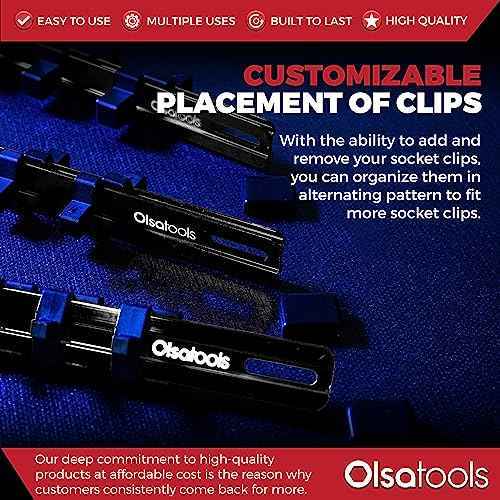Olsa Tools Socket Organizer Set (3pc, Black) - Socket Holder and Socket Rail for 1/2-Inch, 3/8-Inch, and 1/4-Inch Drive Sockets - Holds 58 Chrome or Impact Sockets - Professional-Grade - Part: 1023