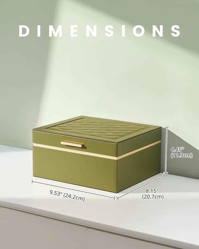 Lolalet Jewelry Box Organizer for Women Girls, 2 Layer Jewelry Organizers and Storage for Necklace Earrings Rings Bracelets, Large Jewellery Holder Case Birthday Valentine Gifts -Olive Green