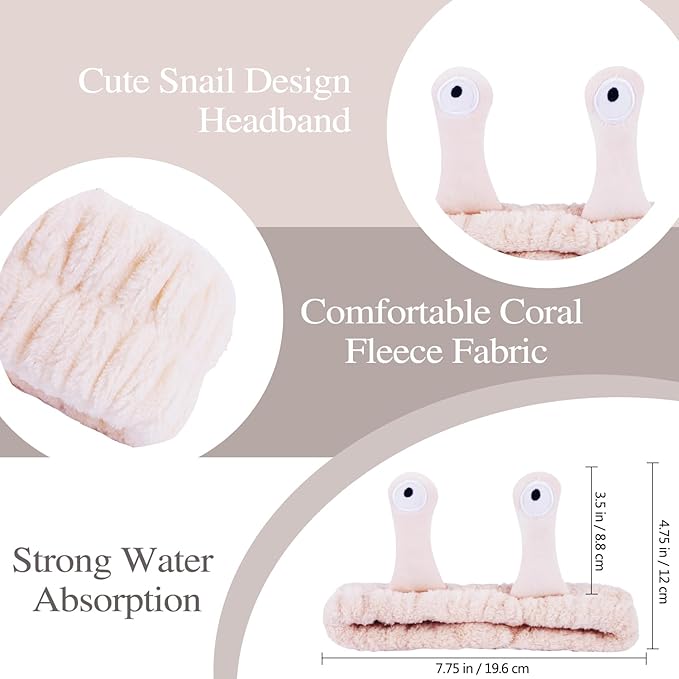 Snail Spa Set - Wristband & Headband for Face Washing, Cute Animal Design for Women & Girls - Beige, Khaki, Brown