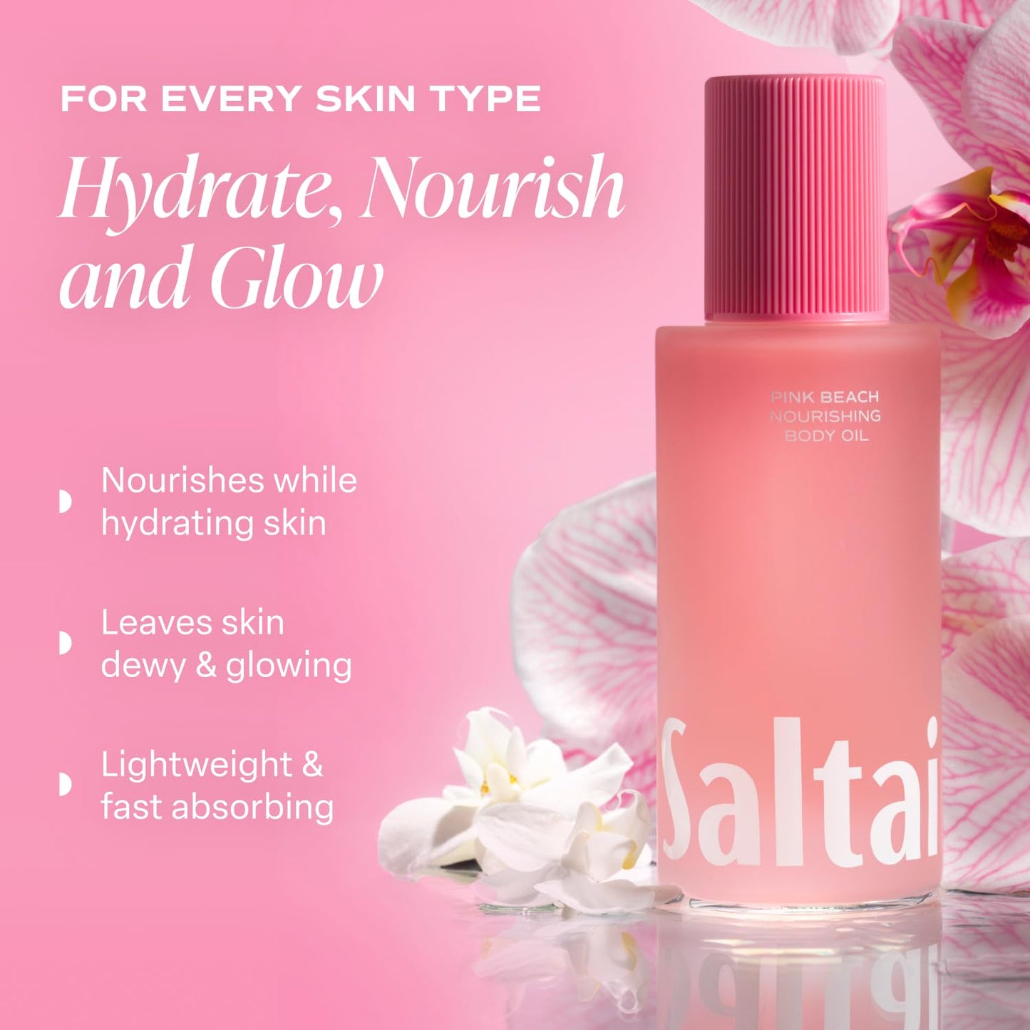 Saltair Body Oil – Silky After Shower and Bath Dry Oil for Women and Men – Non-Greasy, Well-Absorbing Moisturizer for Hydrating Dry Skin – Pink Beach Scent, 4oz