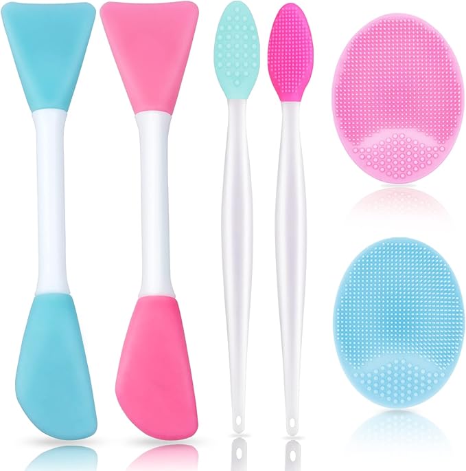 6pcs Silicone Face Brush Set, 2PCS Silicone Face Applicator Brush, 2PCS Exfoliating Lip Brush and Silicone Face Cleaning Brushes Pad,Blackhead Face Exfoliator Skin Care Tool for Women Men