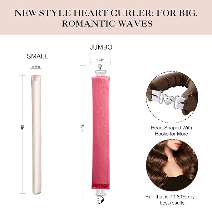 Heatless Curls Overnight Set for Natural Hair, Comfortable Easy-Lock Rollers, Heat-Free Hair Curlers for Long Textured Hair, 8PCS Pink