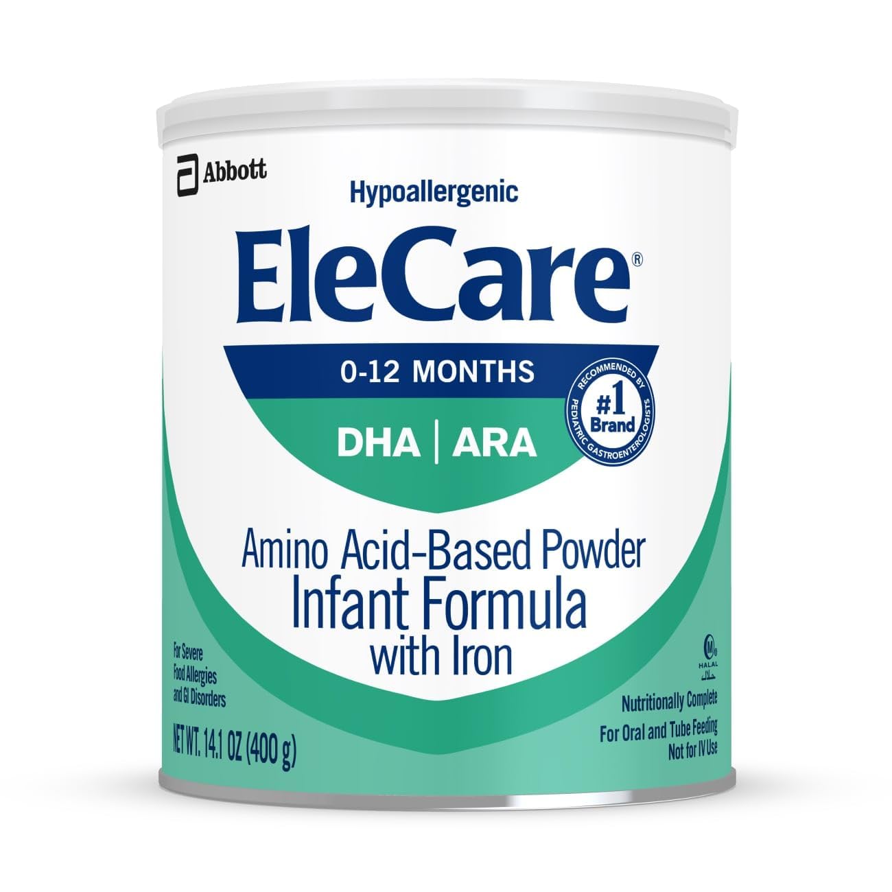 EleCare Hypoallergenic Amino Acid-Based Infant Formula, Complete Nutrition for Food Allergies and GI Conditions, Amino Acid-Based Baby Formula Powder, 14.1-oz Can