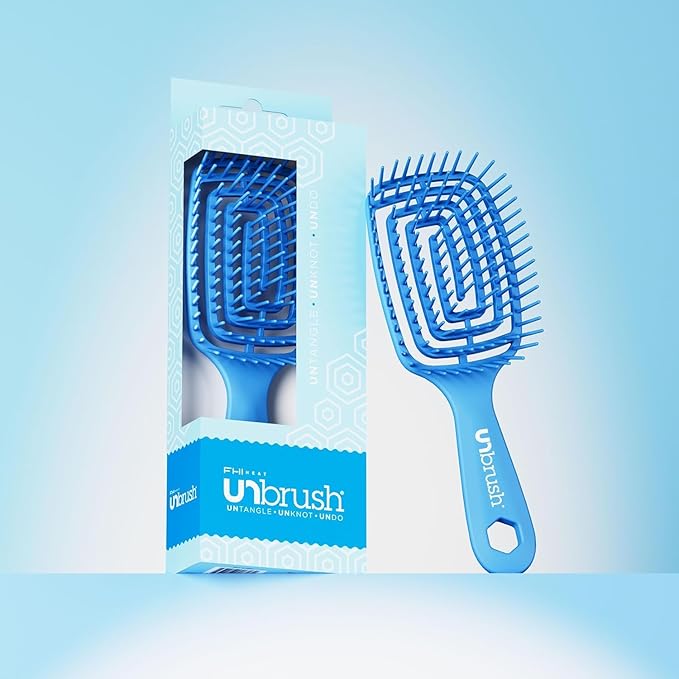 FHI Heat UNbrush Flex Detangling Brush — Ultra-Flexible, Pain-Free Hair Brush Detangler with DuoFlex Anti-Static Bristles for Removing Tangles, Massaging Scalp & Faster Styling - Blue