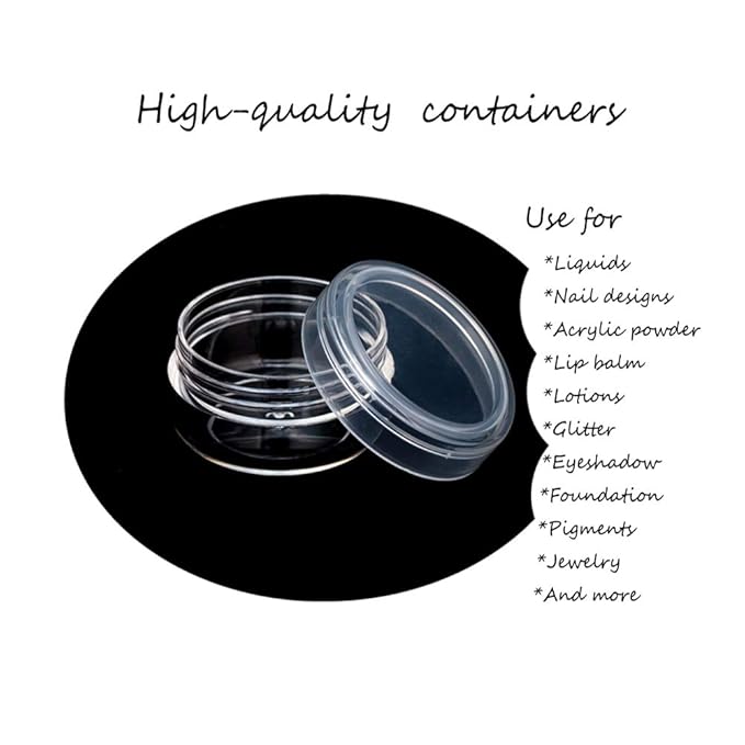 10pcs Small Travel Containers, Clear Sample Containers with Screw Lids, 5 Size 3/5/10/15/20 Gram Sample Jars with 12pcs Labels and 2pcs Mini Disposable Spatula, Makeup Sample Containers BPA Free