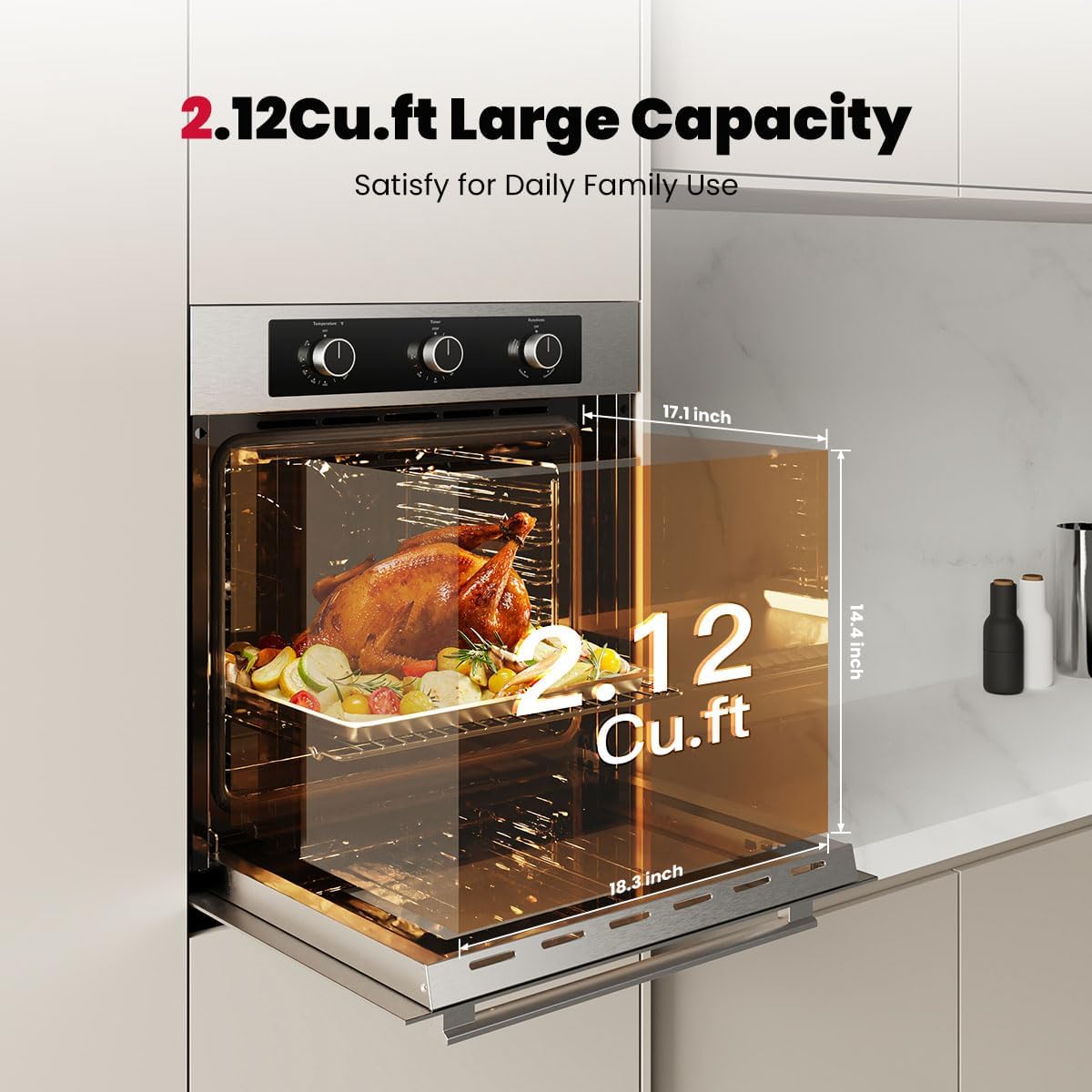 GASLAND 24 Gas Wall Oven, ETL Certified Natural Gas Wall Oven, Built-in Single Wall Oven, with Bake Broil Rotisserie Functions, Timer and Convection Fan, 120V Cord Plug, Stainless Steel